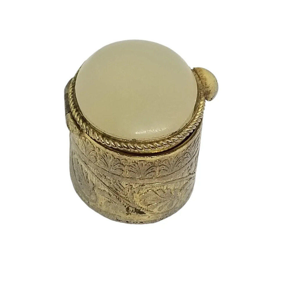 VINTAGE GOLDPLATED & GENUINE NEPHRITE JADE STONE TRINKET BOX - Picture 6 of 7